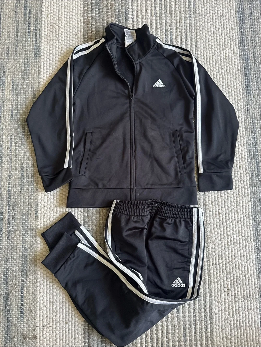 adidas Black Track Jacket and Pants with White Stripes